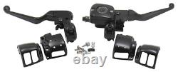 Black Handlebar Control Kit Dual Disc For 96-06 Harley Softail Dyna FLHR 44752